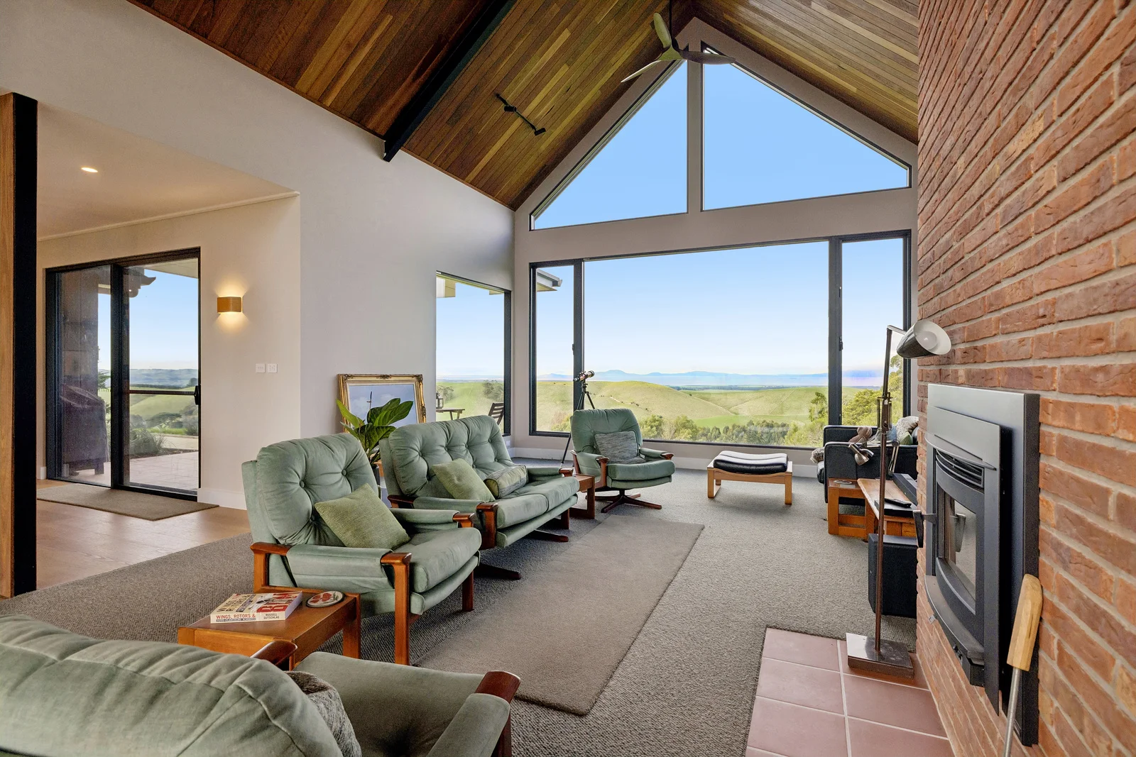 Modern living room with panoramic countryside views